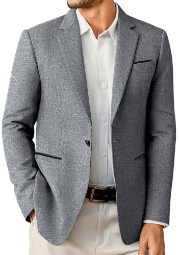 Elainone Mens Suits Casual Slim Fit Blazers for Men UK One Button Jacket Business Grey-3XL