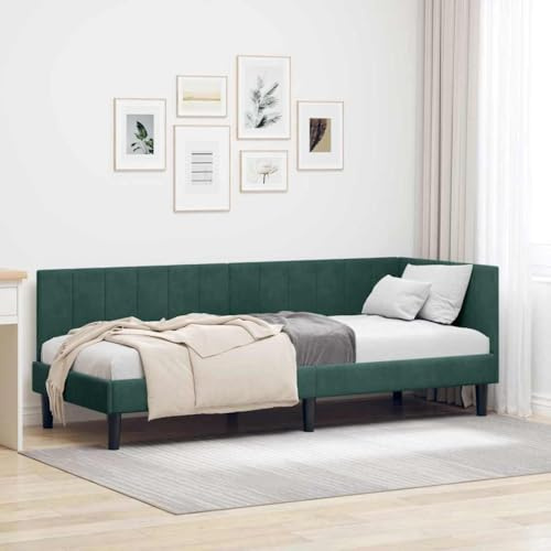 vidaXL Modern Corner Bed with Velvet Headboard Bedroom Furniture Minimalist Contemporary Design Stable Chic