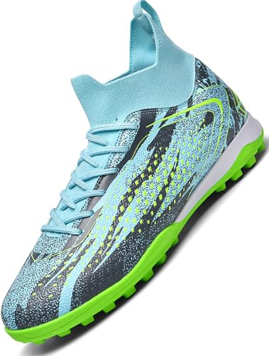 Donbest Boys Football Boots Kids Football Shoes AG FG Cleats Astro Turf Trainers Professional Spikes Competition Soccer Shoes,Blue4,EU39