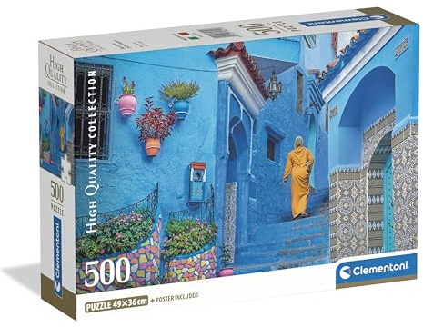 Clementoni Die blauen Straßen von Chefchaouin 500 Teile | Katzen Puzzle Erwachsene in 49 x 36 cm - Puzzle Erwachsene anspruchsvoll von Clementoni 35621