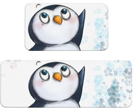Uusnwaa 2-teiliges Küchenteppich-Set mit Aufschrift I Love Penguins, rutschfest, waschbar, saugfähig, Anti-Ermüdungs-Teppiche für Küche und Zuhause