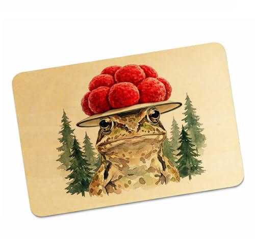 speecheese Grasfrosch mit Bollenhut Postkarte aus Holz Schwarzwald Motiv Lustige Naturholz Postkarte für Tierfreunde und Schwarzwaldliebhaber