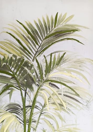 STYLER Leinwandbild Green Palms 70 x 100 cm – Handveredeltes Palmenmotiv mit Struktur – Botanisches Canvas Wandbild in Grün & Beige – Tropical Serenity