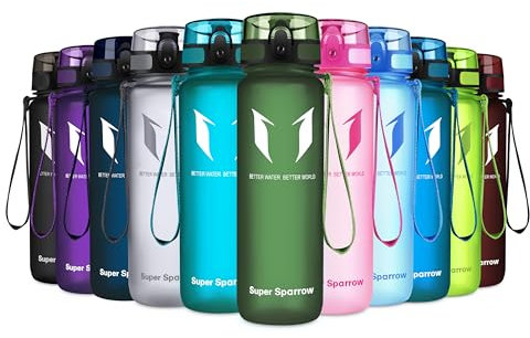 Super Sparrow Sports Water Bottle - 500ml - Non-Toxic BPA Free & Eco-Friendly Tritan Co-Polyester Plastic - For Running, Gym, Yoga, Outdoors and Camping