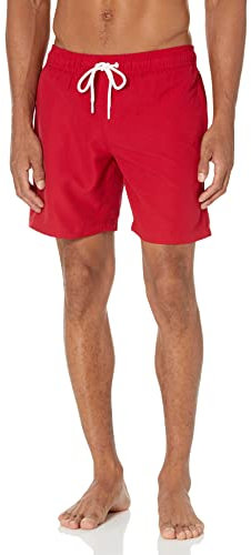 Amazon Essentials Shorts da Bagno da 18cm con Fodera Interna in Rete, Tasche, Chiusura con Coulisse Uomo, Rosso, XL