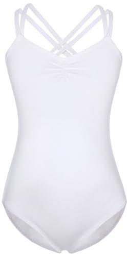 FONLAM Balletttrikot für Mädchen Ballettkleidung Turnanzug Mädchen Baumwolle Tanztrikot Tanzbody Gymnastikanzug Kinder (11-12 Jahre, Weiß)