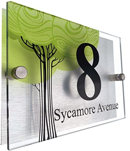 Personalised Designer House Number sign | Various Design Options (Green Tree)