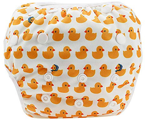 Pañal de natación bebé ajustable impermeable reutilizable, traje de baño para niños y niñas, pantalón entrenamiento natación verano, tamaño único con cierre (Duck), ideal para lecciones de natación