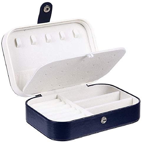 Chelory Jewellery Box Organiser Small Travel Jewellery Organiser Storage Double Layer Jewelry Case for Rings Earrings Necklace Bracelets, Premium PU Leather Jewelry Gift Boxes Girls Women, Dark Blue