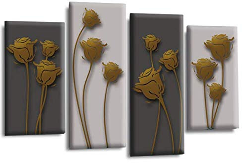 LR Gold Floral Rose Wall Art Picture Grey Abstract Flower Love Framed Split Panel Print Ready to Hang