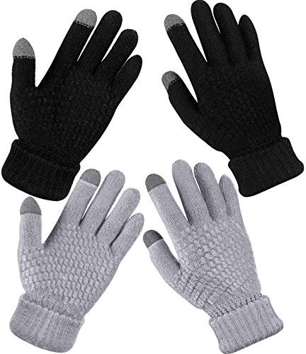 2 Paare Damen Winter Touchscreen Handschuhe (Schwarz, Grau)