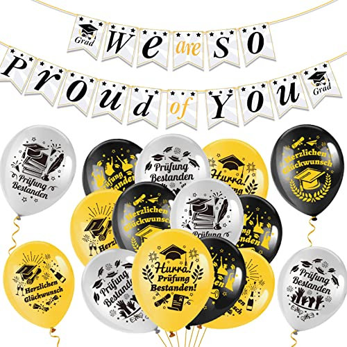 HOWAF Abschluss Deko, We Are So Proud of You Girlande Graudation Girlande Banner Prüfung Bestanden Luftballons ABI 2025 Luftballons Herzlichen Glückwunsch Luftballons für Graduation Abitur 2025 Deko