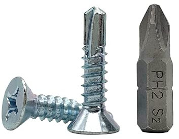 (Pack of 50 pcs) DIN 7504 P Zinc Plated Steel 5.5 x 25 mm Screws, Self-Drilling Sheet Metal Screw, (PH) Phillips Countersunk Head, Self Tapping (50, 5.5 x 25 mm)
