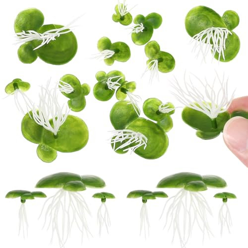 VILLCASE 72pcs Artificial Floating Duckweed Plants, Artificial Pond Plants, Aquarium Simulation Fake Plastic Duckweed for Fish Tank Pool Landscape Decoration