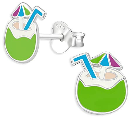 Monkimau Kinderohrringe Kokosnuss Wasser Ohrstecker aus 925 Sterling Silber mehrfarbig emailliert