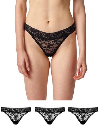 Snocks Tanga Damen mit Spitze aus Bio-Baumwolle 3er Pack - String Damen Klassisches Design - Angenehmes Tragegefühl ohne Einschneiden - Unsichtbare Unterwäsche - Schwarz - XL