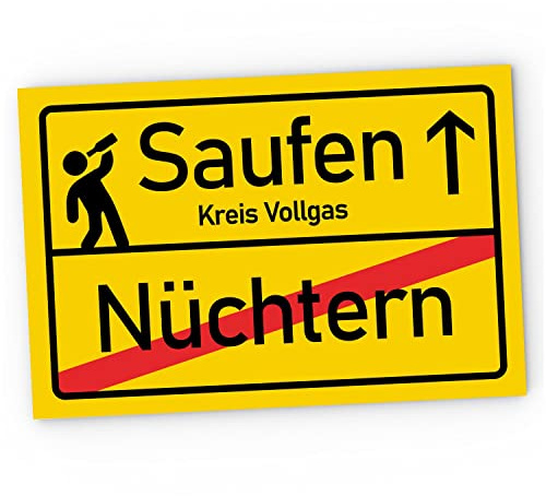 MoonWorks® Kunststoff-Schild mit Spruch Alkohol Nüchtern Saufen Kreis Vollgas Parodie Ortsschild Türschild lustig PVC Saufen 20 x 30 cm