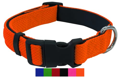 DEY - Premium Hundehalsband Air Mesh | Verstellbar | für Kleine, Mittelgroße u. Große Hunde | viele Farben u. Größen | Halsband Hund Katzen | Hunde-Halsbänder | Welpen-Halsband | Orange, S