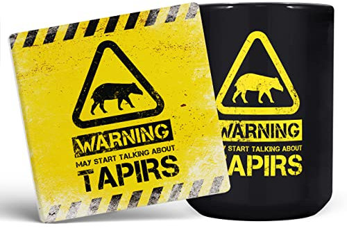 Mug Monster - Warning May Start Talking About Tapirs Lustige Geschenktasse - Keramik-Kaffeetasse Tasse Geschenk für Männer oder Frauen, extra große und riesige Tasse erhältlich, 425 ml schwarze