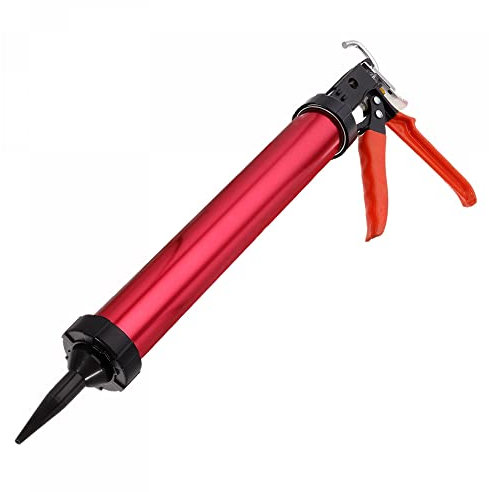 sourcing map Manual Sausage Caulking Gun, Stainless Steel Sealant Cartridge Tube Caulk Applicator 600ml/20oz, 12:1 Thrust Rate with Cones Nozzles, Electrophoretic Red