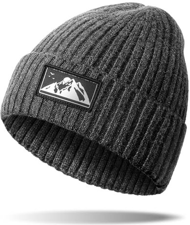 Gebell Herren Beanie Mütze - Winter Gestrickte Beanie Mütze Thermo Beanie Warm Soft Knit Cuffed Hat Klassische Slouch Beanie für Männer, anthrazit, 56