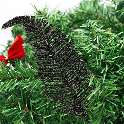 Yueshop 6pcs Christmas Tree Decoration with Clip On Feather Glittery Baubles Ornament Personalised Christmas Bauble Xmas Decor Novelty Item 22cm (Black)