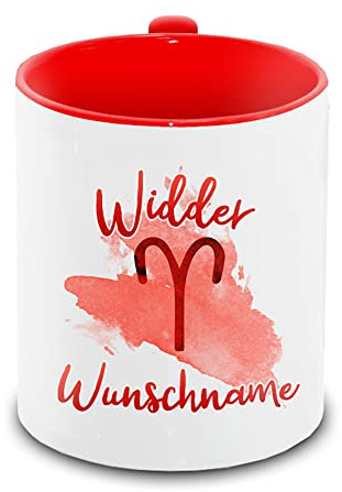 Tasse personalisiert mit Namen und Sternzeichen Widder | Motiv-Tasse mit Tierkreiszeichen und Wunschnamen