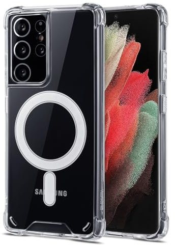JProtect für Samsung Galaxy S21 Ultra Hülle für Magsafe (TOP Schutz & Magnetkraft) Magnetische Handyhülle Transparent für Samsung S21 Ultra - Hülle Magnet für MagSafe Zubehör Case Stoßfest