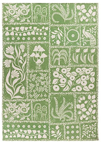 furn. Forage Garden Rug – Indoor/Outdoor Floral Mushroom Peacock Washable Weather Resistant Flatweave Rug (Sage - 120x170cm)