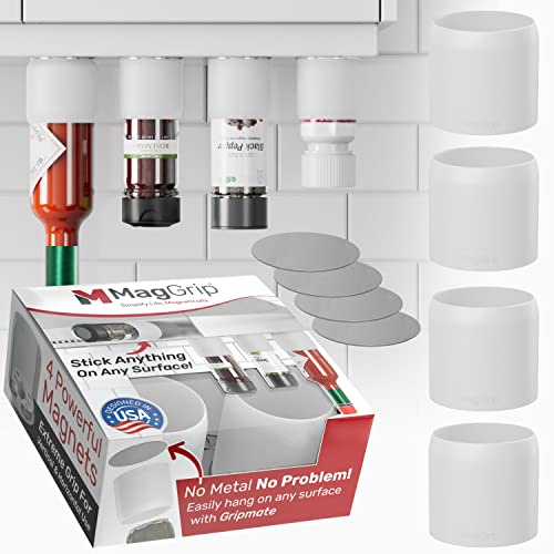 MagGrip 4pk Magnetic Spice Jars Grip, RV Camper Kitchen Organization Must-Haves, Spice Holder, Camper Must-Haves, RV Kitchen Accessories, Motorhome Accessories, Tiny Home Space Saving Gadgets (White)