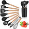 Herogo Ensemble d'ustensiles de cuisine avec support, 10 pièces en silicone avec poignée en bois, résistant à la chaleur et antiadhésif, spatule de cuisine, spatule tournante, pince Gadgets - Noir