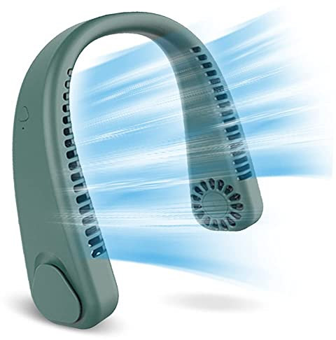 PAIKOE Hang Neck Fan, Portable Lazy Leafless Neck Fan, Cooling and Mute USB Charging-Hanging Neck Fan, for Home Office Travel Sports Outdoor (Green)