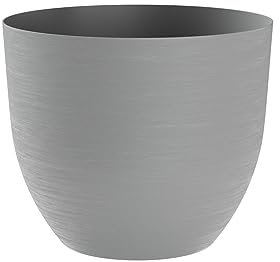 Teraplast vaso Over elegante a ciotola, fioriera da esterno e interno grande in polietilene, spessore 5mm, effetto ruvido, con riserva d'acqua, diametro cm 38 x 32h (diametro cm 38, grigio (fog))