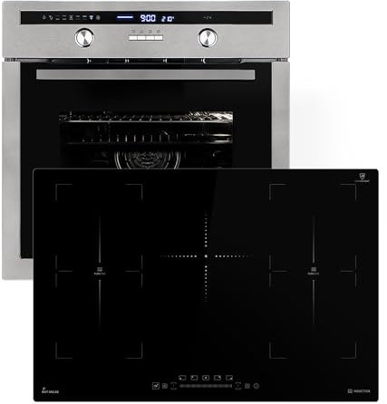 Autarkes Herdset: 60cm Einbaubackofen EB8013ED + 77cm Induktionskochfeld IH87705FZ | Drehspieß | Kerntemperaturfühler | Grill | Heißluft | Teleskopauszüge | Automatik-Timer | SET8013IH77FZ