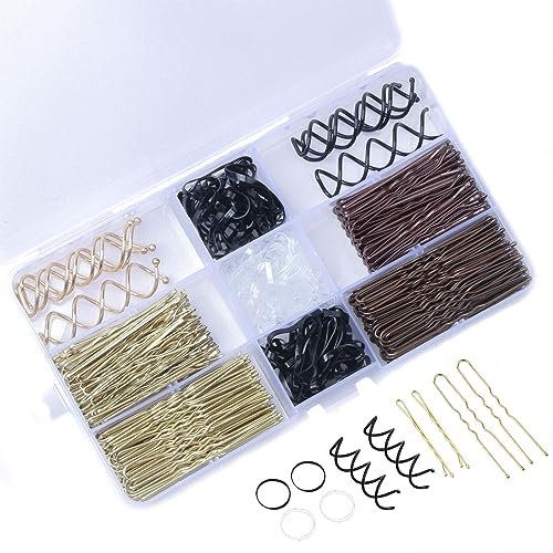 Haarnadeln,356 Stück Haarnadeln Hair ,Metall Wellenform Haarklammern u förmige haarnadeln Spirale Haarnadeln,Haarspangen Set mit Aufbewahrungsbox (Braun, Gold, Schwarz)