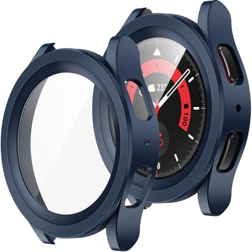 ZZDZZ 2 Stück Hülle Kompatibel mit Samsung Galaxy Watch 5 Pro 45mm Schutzhülle mit Displayschutz, Hart PC Ultradünne Stoßfeste Gehäuse für Galaxy Watch 5 Pro 45mm (Blau/Blau)