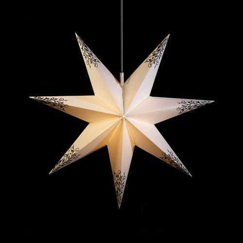 Sterntaler Dekostern | Weihnachtsstern | 7-Zacker | Faltstern | Weiß | 60cm | Außen | Glühbirne | Netzstecker