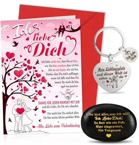 DPKOW Deutsch Geschenk für Ihn Sie Valentinstag, Valentinstag Karte Kieselsteine Ich liebe dich Schlüsselanhänger für Männer Frau Paare Geschenkidee Valentinstag Romantisch Freundin Freund
