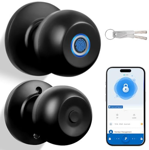 Serrure de porte d'entrée intelligente sans clé – Serrure de porte à empreintes digitales avec contrôle par application, bouton de porte biométrique à empreintes digitales avec verrouillage