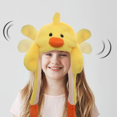 Tocwick Ente Hut mit beweglichen Ohren, Tier Kostüm Plüsch Hut, Festival Oster Ente Cosplay für Familie