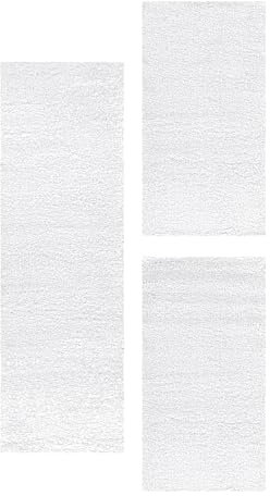 Carpetsale24 Bettumrandung Schlafzimmer 3 teilig Hochflor Teppich Weiss Bettvorleger Schlafzimmer Bettset: 2 St. 80x150 cm | 1 St. 80x250 cm - Einfarbiger 50 mm Flauschiger Teppich Läufer Set