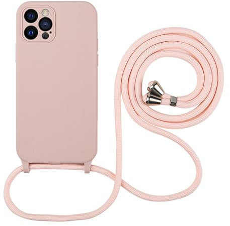 Hadwii Coque pour iPhone 15 Pro Max avec Cordon, Liquide Silicone Coque Collier Réglable Téléphone Étui Portable Lanyard Case Protection Complète Cover de iPhone 15 Pro Max, Rose