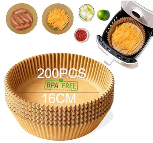 Pulsky Airfryer Papier für Heißluftfritteuse 2-4.2L, Rund 16CM 200 Stück Backpapier für Tefal Zubehör Kompatibel mit Philips, Tefal,Cecotec, Tower Ofen Mikrowelle Air Fryer