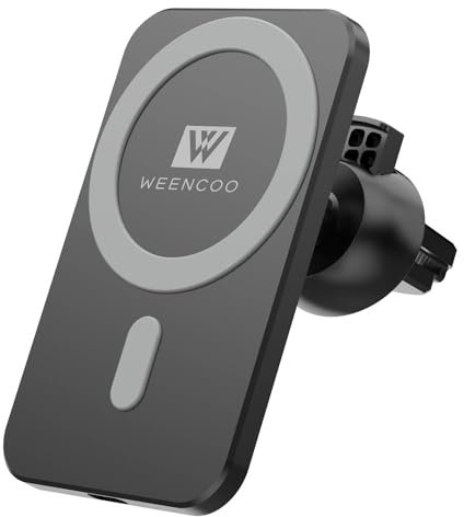 WEENCOO Support de Téléphone Magnétique sans Fil Chargeur de Voiture, MagSafe Chargeur de Voiture pour iPhone Série 15/14/13/12, Chargeur Induction avec Magnétisme Puissant et Charge Rapide