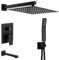 KINKIBOS Black Concealed Shower System Wall Mounted, 3-Function Shower System with 25 * 25 CM Rainfall Shower Head, High Pressure Handheld Shower and Bath Spout, Brass Shower Mixer