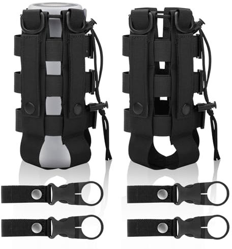 WIYETY Porte-Bouteille Tactique: 2 Pièces Sac de Bouteille D'eau Militaire et 4 Nylon Supports de Boucles, Porte Bouteille Molle en Nylon Réglable pour La Randonnée, Cyclisme, Camping (Noir)
