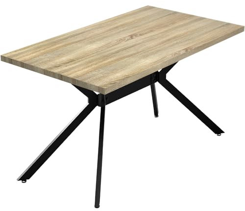 WAFTING Esstisch für 4-6 Personen, Moderner Esstisch aus Holz mit Holzmaserung und 2,5cm Dicken Metallfüßen, Geeignet für Küche, Wohnzimmer, Esszimmer, Helles HolzKorn