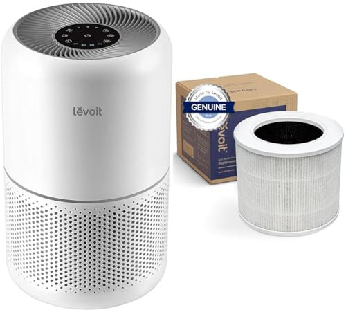 Levoit Air Purifier for Home Bedroom with HEPA & Carbon Air Filters CADR 187 m³/h, 80m² & Air Purifier Replacement Filter 3-in-1 HEPA, High-Efficiency Activated Carbon, Core Mini-RF White