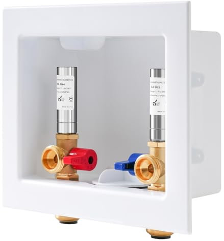 SECKWHALE Washing Machine Outlet Box with Stainless Steel Water Hammer Arrestor, with Center Drain,1/2-inch Push-Fit(PACK of 1)