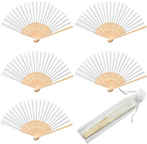 Gudotra 30 Pcs Eventail Mariage Pliant de Papier Eventail Blanc pour Cadeaux Mariage Baptême Décoration Mariage Eventail Blanc avec Sachet Organza Blanc